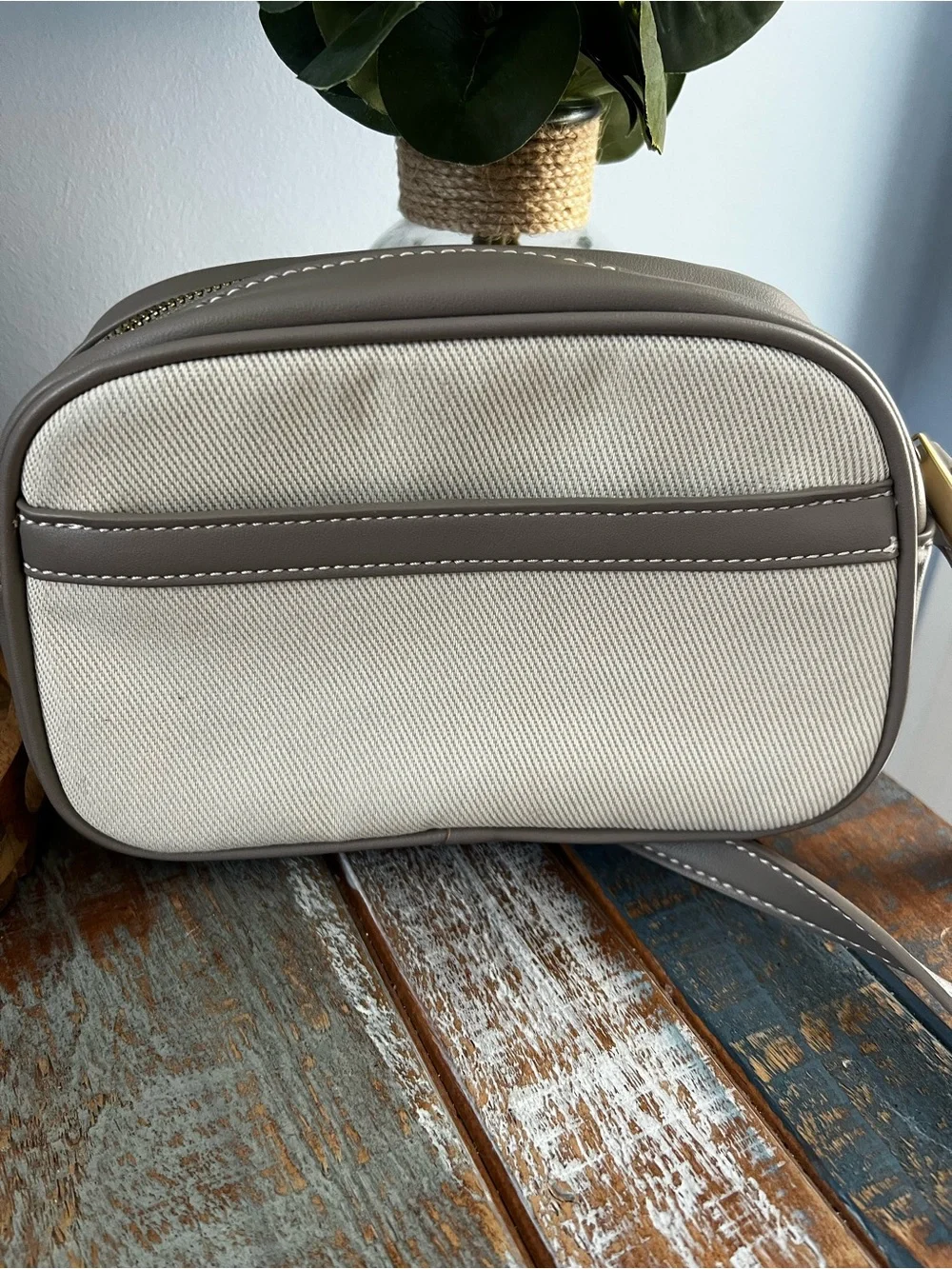 Sam Edelman Gray & Ivory Canvas Logo Crossbody Camera Bag